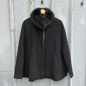 Flavio Castellani Black “Fur” Cape Poncho, OS